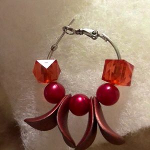 Silver tone Red earrings